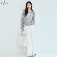 伊芙丽（eifini）伊芙丽2025夏装粗细条纹撞色镂空防晒针织衫女夏季薄款上衣 灰色 发 M 105-120斤