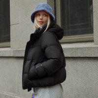 坦博尔秋冬羽绒服女短款面包服连帽保暖简约外套TBF330332J 黑色 S (160)