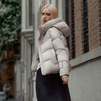 坦博尔秋冬羽绒服女短款面包服连帽保暖简约外套TBF330332J 玫瑰灰 2XL (180)