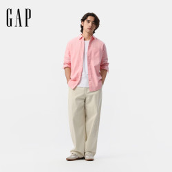Gap 男装2025春季基础款纯棉翻领长袖衬衫常规上衣美版488512