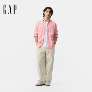 Gap男装2025春季基础款纯棉翻领长袖衬衫常规上衣美版488512 粉色 XS 美码 S亚洲码175/88A