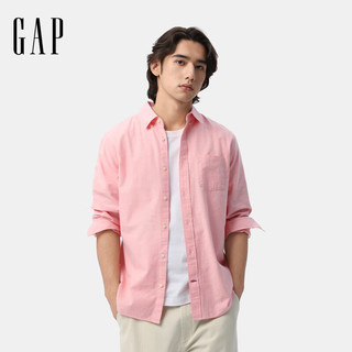 Gap男装2025春季基础款纯棉翻领长袖衬衫常规上衣美版488512 粉色 XS 美码 S亚洲码175/88A