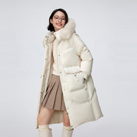 波司登（BOSIDENG）90绒羽绒服女连帽防风保暖狐狸毛领中长款外套 绯草米7259 M 165/88A