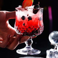 YTYIN复古浮雕高脚杯热威士忌杯啤酒杯洋酒杯香槟喝酒杯水晶果汁杯 钻石高脚杯大号 250ml 2只装