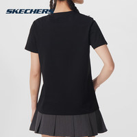 斯凯奇(Skechers)短袖女夏季2025黑色圆领T恤针织休闲运动透气短袖 03K8 M /160/84A