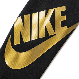 耐克（NIKE）童装男女童打底裤春秋儿童休闲长裤针织裤  正黑色/金色 120(6) 