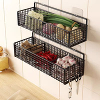 坤奉 葱姜蒜厨房置物架壁挂收纳调料姜蒜各种墙上沥水菜篮子免打孔 黑色单层小号-常规款