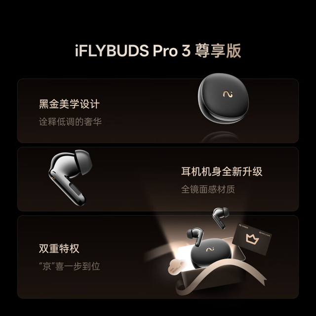 科大讯飞AI会议耳机iFLYBUDS Pro3无线蓝牙智能入耳式降噪超长续航录音