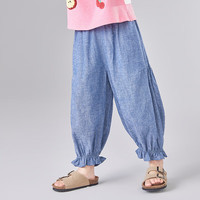 笛莎（DEESHA）童装儿童女童裤子2025夏季小女孩抽褶版型宽松束脚裤 蓝色 140