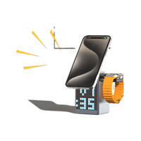 六合一多功能手机无线充电支架蓝牙时钟音响像素屏智能手表无线充