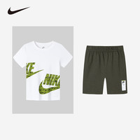 NIKE 耐克童装男童【短袖T恤+短裤2件套装】2025夏季儿童短袖套装 葡萄叶绿 130 /64 【身高116-122cm】