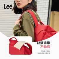 LEE双肩包女通勤校园书包男大容量简约初中生高中生双肩背包潮牌 学院红（）