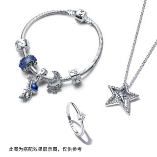PANDORA 时刻摘星戒指银色素圈单颗星星