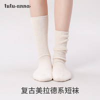 tutuanna秋冬女士中筒袜 撞色复古条纹菱格百搭舒适短袜 079128 红色 针织花纹 1双 均码 22~24cm