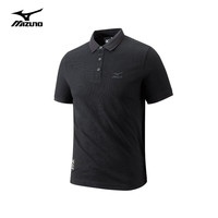 美津浓 Mizuno户外短袖男POLO半袖衫通勤商务休闲舒适百搭翻领衬衫 黑色  L 