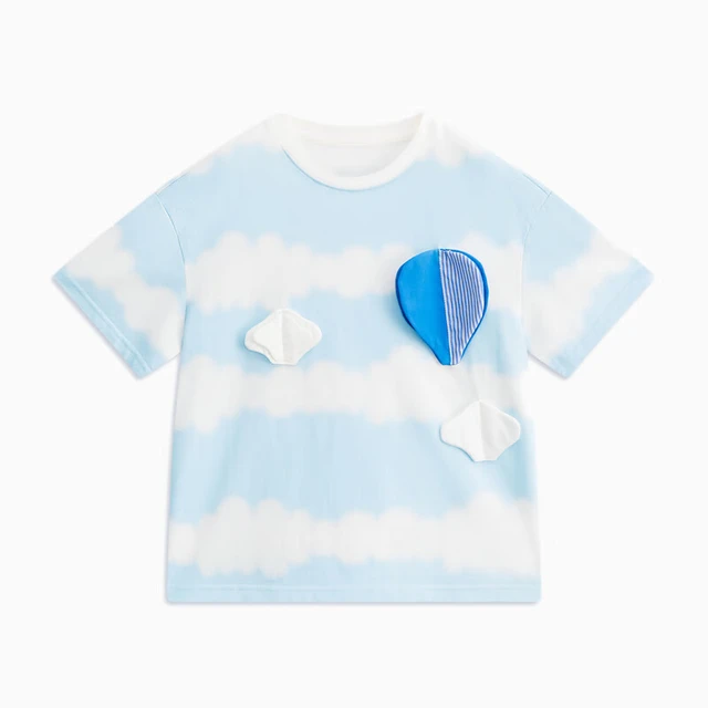 马骑顿 MQD童装女童条纹夏季新款儿童纯棉立体云朵卡通韩版T恤