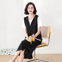 大码女装夏款简约百搭假两件连帽套装裙微休闲装两件套显瘦女