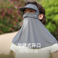 OhSunny帽檐防晒面罩女防紫外线夏季全脸透气加长护颈护肩 暗夜黑