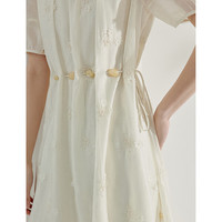 茵曼（INMAN）【84.1%莱塞尔】连衣裙法式钉花刺绣串珠收腰2025春季女装裙子 梨花杏 L