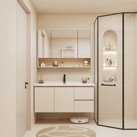 启鸣小户型浴室柜陶瓷一体盆洗漱洗手台卫生间洗脸洗手盆柜组合一体盆 标准半镜|陶瓷一体盆| 90cm