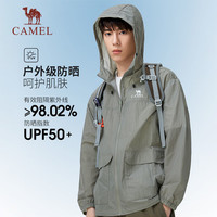 骆驼（CAMEL）冷白皮户外工装防晒衣24春夏防紫外线轻薄透气男女同款防晒服 A34BAEO155，苍绿色，男女同款 S (155)