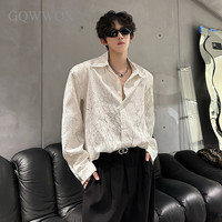 GQWWQX时尚穿搭cleanfit褶皱肌理感垫肩衬衫男美式高街痞帅高级感衬衣 白色 L