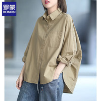 罗蒙（ROMON）棉宽松衬衫女2025春装新款慵懒风立体剪裁廓形上衣女士衬衣 卡其色 M 建议95-115斤