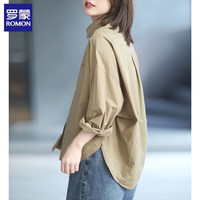 罗蒙(ROMON)棉宽松衬衫女2025春装慵懒风立体剪裁廓形上衣女士衬衣 绿色 2XL 145-160斤