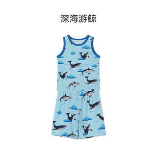 ibaby儿童恒温背心套装 春夏季多花色宝宝男童女童家居服套装舒适透气D 【背心套装】深海游鲸 110【身高100-110cm 年龄4-5岁】