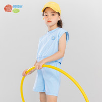 贝贝怡儿童短袖套装女童夏季2022纯棉中小童宝宝外出套装 蓝色 130cm
