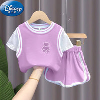 迪士尼(Disney)女童夏装套装2025儿童夏季短袖衣服女宝宝夏天T恤裤子两件套 紫色 100码(身高85-95cm)