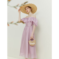 范思蓝恩23FS12493 法式一字肩两穿连衣裙女夏季海边度假长裙 晴空蓝 M