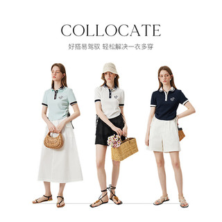 范思蓝恩范思蓝恩学院风polo针织T恤衫女2024夏复古经典上衣24FS12370 藏青色 S