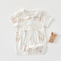 艾咪艾咪长颈鹿婴儿衣服新生夏季薄款纯棉短袖连体衣夏装公主甜美可爱哈衣 精灵兔-提花短袖连体衣 90cm 【宝宝体重：20-25斤】