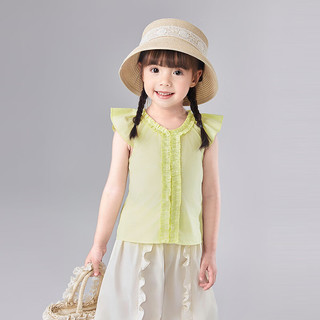 笛莎（DEESHA）童装儿童女童衬衫2025年夏季女宝宝时尚甜美短无袖衬衫 浅黄绿 110
