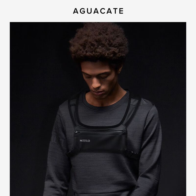 AGUACATE运动胸包男女跑步手机包 装备机能胸包户外手机包7寸 黑色