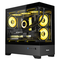航嘉（Huntkey）GX760M.PRO追梦 游戏电脑台式机箱 270°海景房主机箱 支持M-ATX主板/360水冷/散热器限高165mm GX760M黑色 机箱+ARGB风扇*6（5反1正）