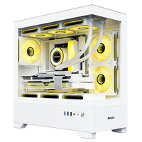 航嘉（Huntkey）GX760M.PRO追梦 游戏电脑台式机箱 270°海景房主机箱 支持M-ATX主板/360水冷/散热器限高165mm GX760M白色 机箱+巨齿鲨360水冷+ARGB风扇*6