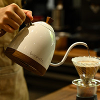 BREWISTA智能温控手冲咖啡壶不锈钢温控手冲家用细长嘴点热手冲壶 珍珠白【黑底座】 1L