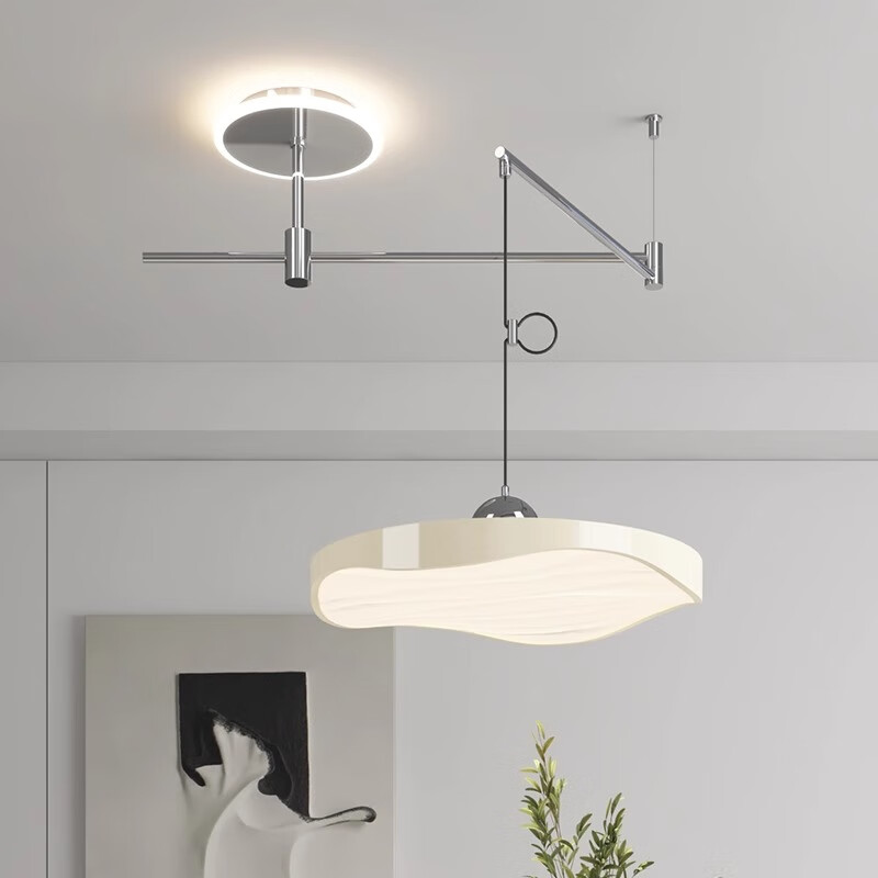 丹尼诗摇臂餐厅吊灯全光谱护眼餐厅奶油风吧台可位移饭厅餐桌灯具 全光谱奶白色30CM【三色变光】