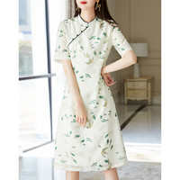 德玛纳(dme)【植物系女子系列】夏立领盘扣a字连衣裙女中长款