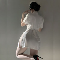Fee et moi情趣护士连衣裙制服套装绑带收腰cos服角色扮演夫妻刺激性感诱惑 白【护士帽+连衣裙】 均码【建议体重80-130斤】