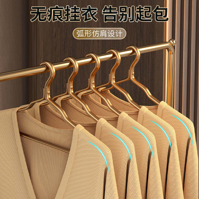 法洁诺（FAJIENUO）衣架太空铝合金晾挂衣服架子裤架家用防滑无痕衣轻奢高端 【防潮防锈】普通1.2cm宽  10个