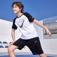 NIKE 3BRAND 耐克男女童纯棉短袖套装夏季舒适儿童短袖T恤+短裤2件套 正黑色 140 /68 【身高128-140cm】