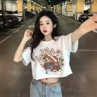 圣纺源 夏季新款纯棉正肩短款t恤女设计感小众辣妹短袖