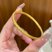 百世其昌古法卷草纹黄金手镯女复古雕花金镯子手环礼物送女友素圈 卷草纹手镯60# 约30g