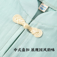 小猪班纳儿童中式套装2025男童中国风夏装女童唐装衣服 杏/上爬熊猫右下 130 （体重46-56）