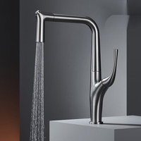 汉斯格雅(Hansgrohe)德系厨房抽拉式冷热全铜水龙头单把单孔枪灰旋转洗碗池万向水龙头 枪灰款