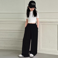 猫人 MIIOW女童阔腿裤夏季儿童山本裤冰丝女孩直筒裤宽松中大童休闲裤薄 黑色 120 身高110-120cm