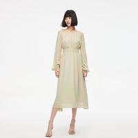 【文艺简约】夏季纯色收腰中长款长袖连衣裙女